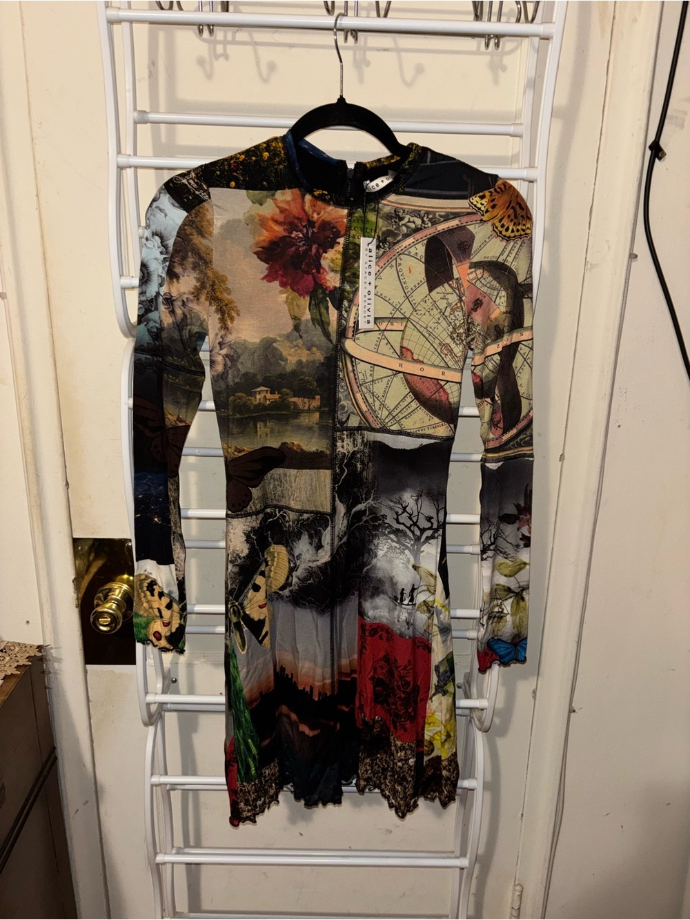 Alice + Olivia Delora Paneled Patchwork Mini Dress Dark Romantic Whimsi Goth - Picture 5 of 8